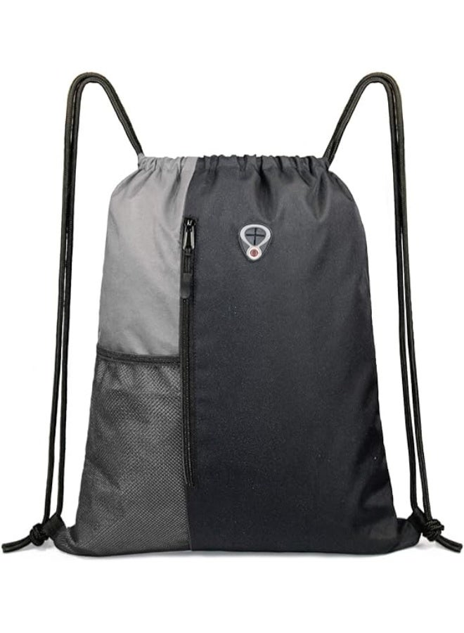 Drawstring Backpack Gym Sports Bag with Front Zipper Pocket and Inner Pocket Large 20"L x 16"W Cinch Sack - Image 1